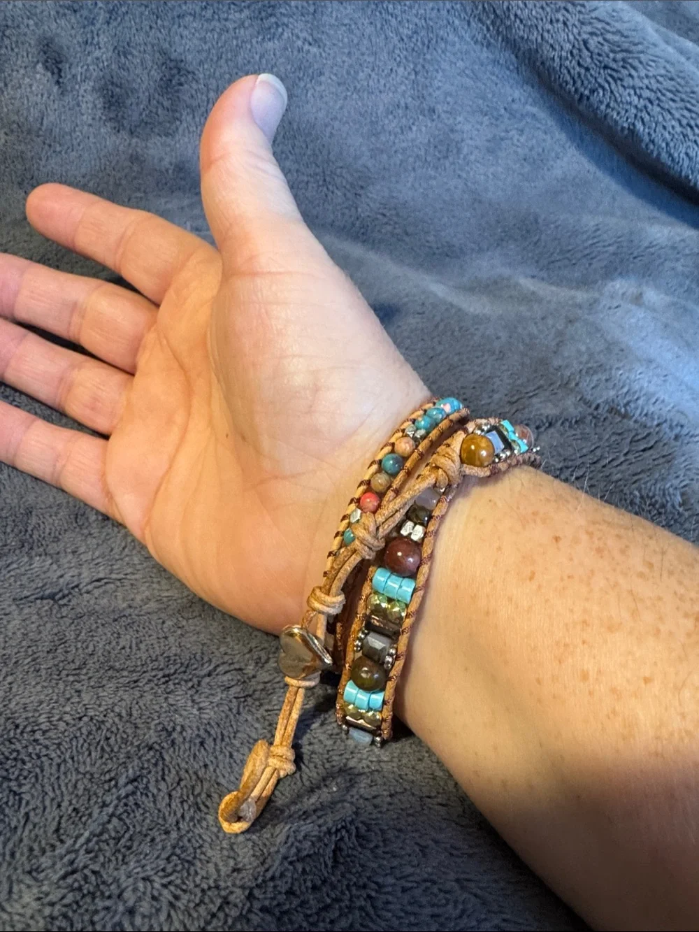 Turquoise Stone Beaded Two-Way Necklace or Wrap Bracelet